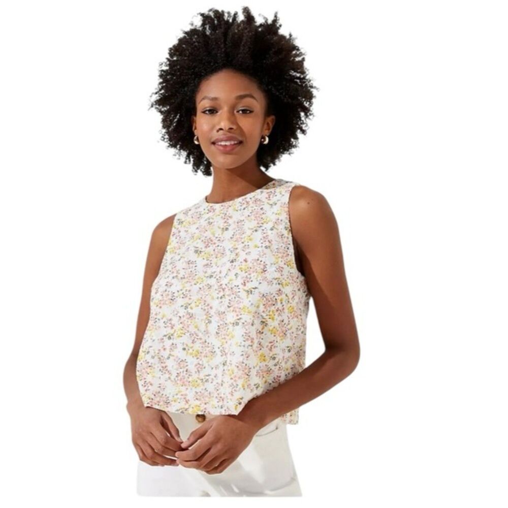 Loft Floral Eyelet Sleeveless Cropped V-back Tank Size Small
